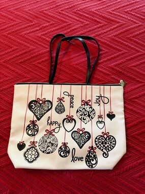 Vinyl Heart Ornament Tote Bag - White and Black